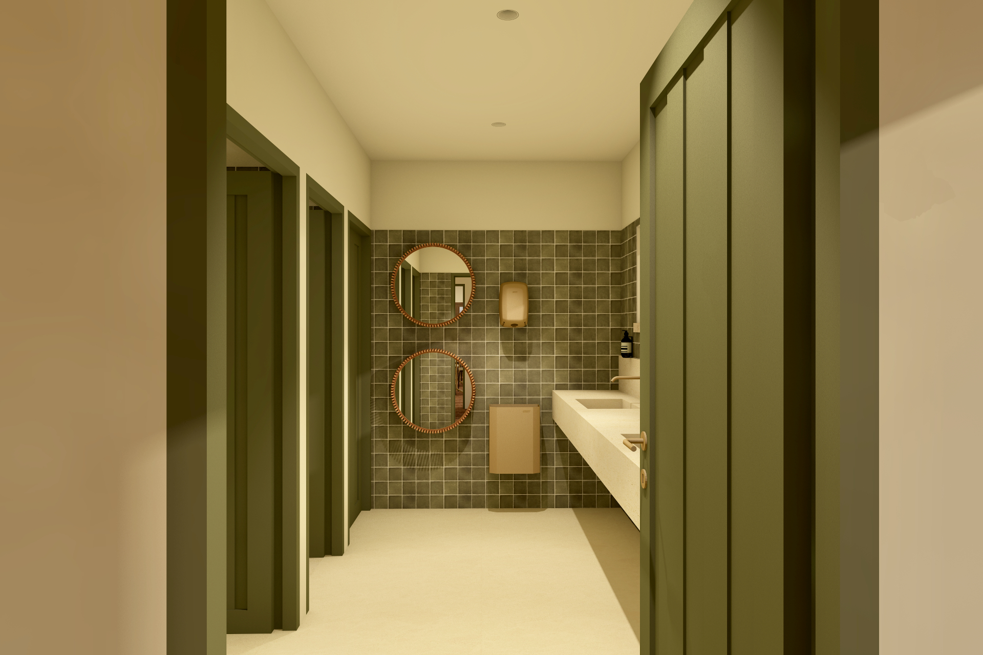 Render da Arquiteta — balneários da piscina, vista geral